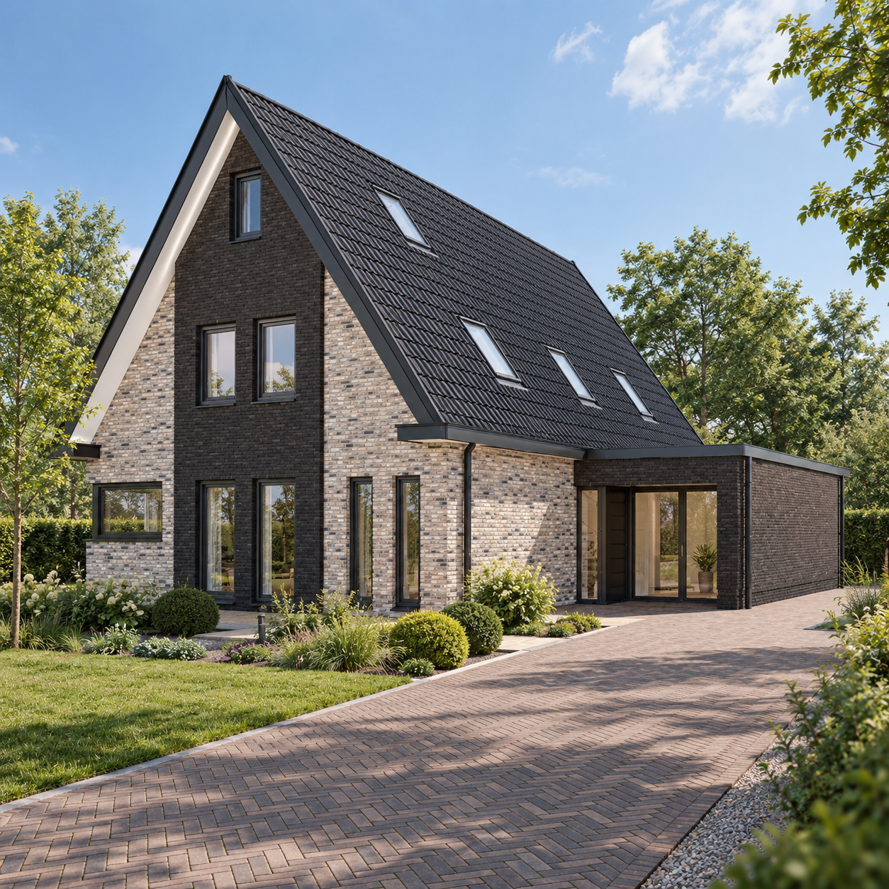 Moderne woning met aangelegde tuin