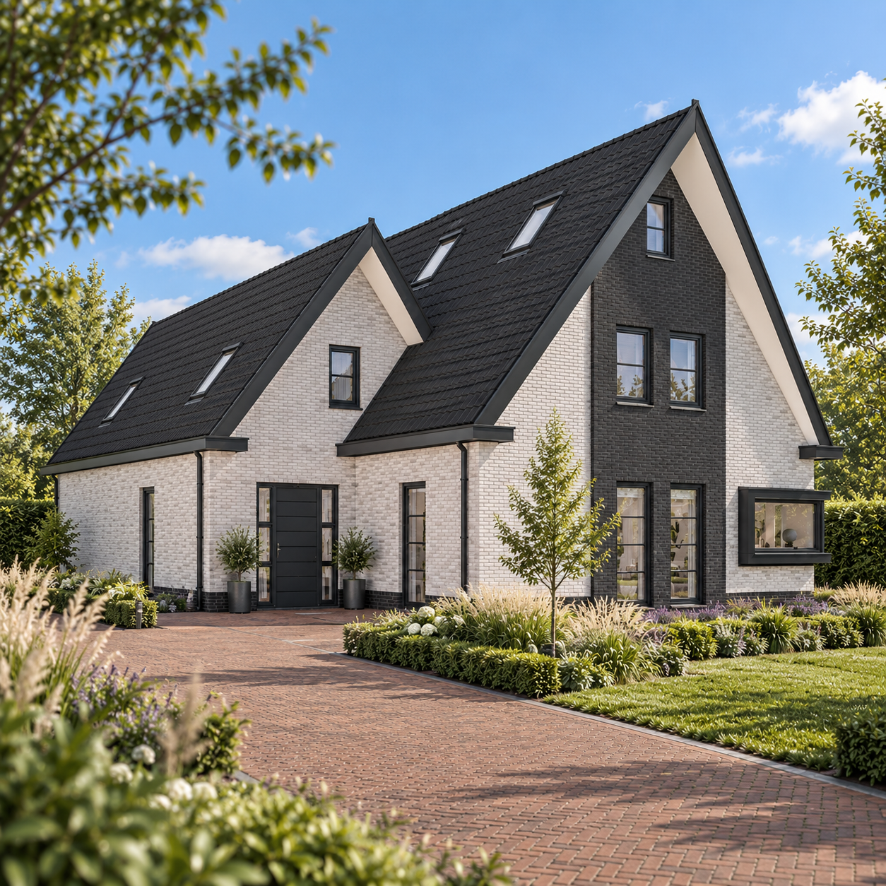 Moderne woning met groene voortuin